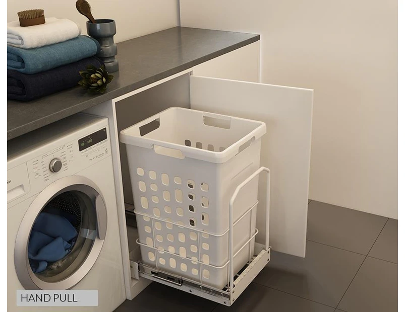 Laundry Basket 48L  in White with Soft Closing Slides to suit 400mm cabinet.