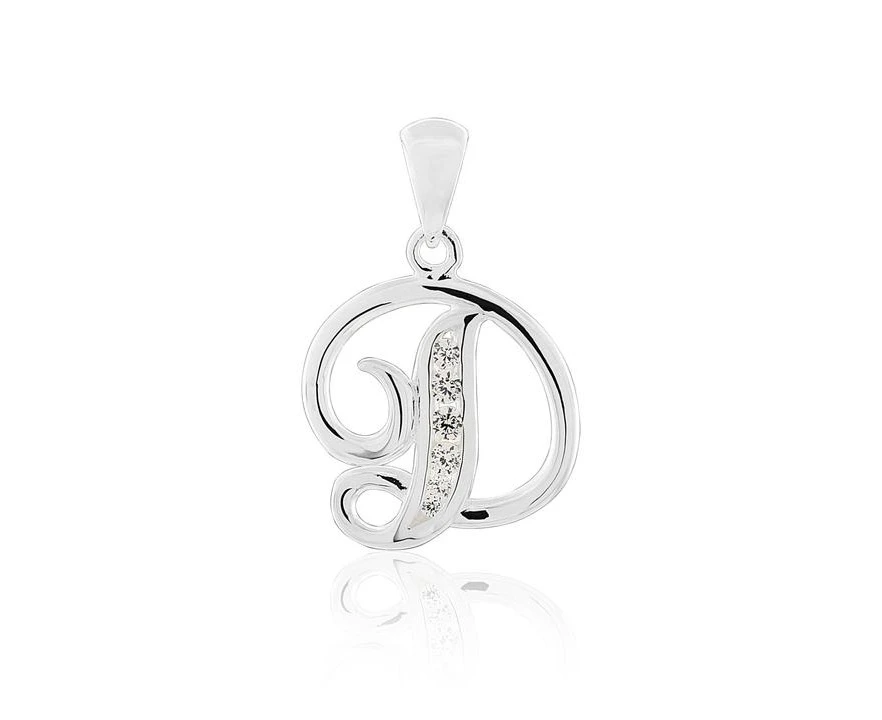 Sterling Silver CZ Initial D Pendant with 45cm Chain