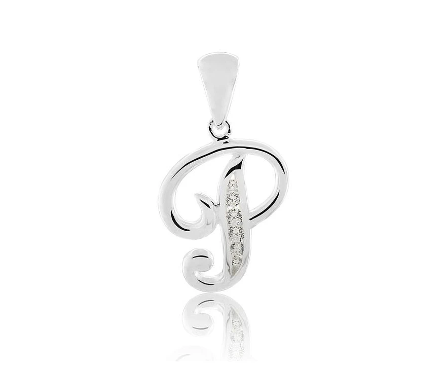 Sterling Silver CZ Initial P Pendant with 45cm Chain