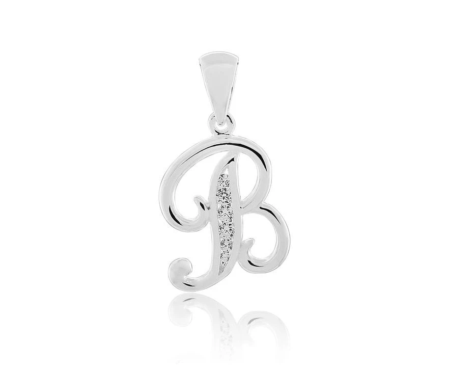 Sterling Silver CZ Initial B Pendant with 45cm Chain