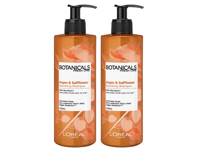 2 x L'Oréal Botanicals Argan & Safflower Nourishing Shampoo 400mL