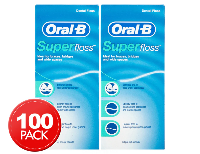2 x 50pk Oral-B Super Dental Floss Pre-Cut Strands