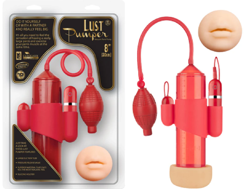 Lust Pumper 8" Vibrating Pump W/ Gauge - Mouth (Red) Sex Toy Adult Pleasure