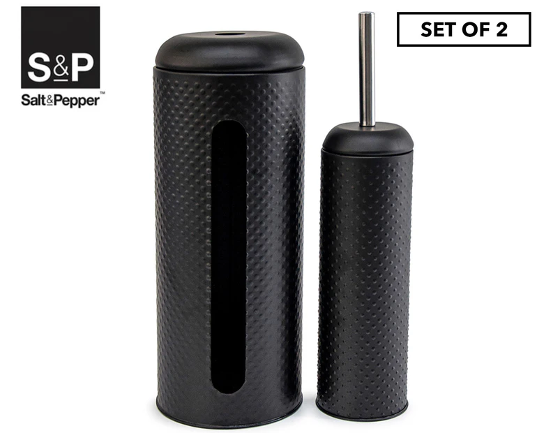 Salt & Pepper 2-Piece Spot Toilet Brush & Roll Holder Set - Black