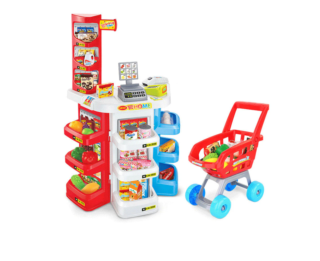 Kids Supermarket Store Food Pretend Role Play Set Cash Shopping Trolley Toys