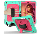 WIWU Rainbow iPad Case Kickstand/Hand+Neck Strap+Pencil Holder For iPad 7 10.2 inch 2019-Aqua&Hot Pink