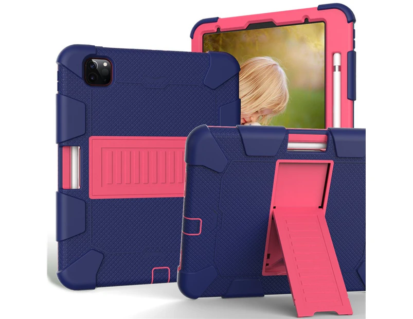 WIWU Silicone+PC Case 3-Layer Anti-fall Protective Cover With Pencil Holder For iPad Pro 11inch 2018/2020-9navy hotpink