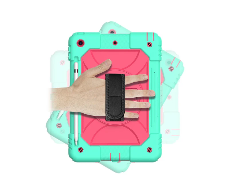 WIWU Rainbow iPad Case Armor Cover With Pencil Holder For iPad 7 10.2 inch 2019-Aqua&Hot Pink