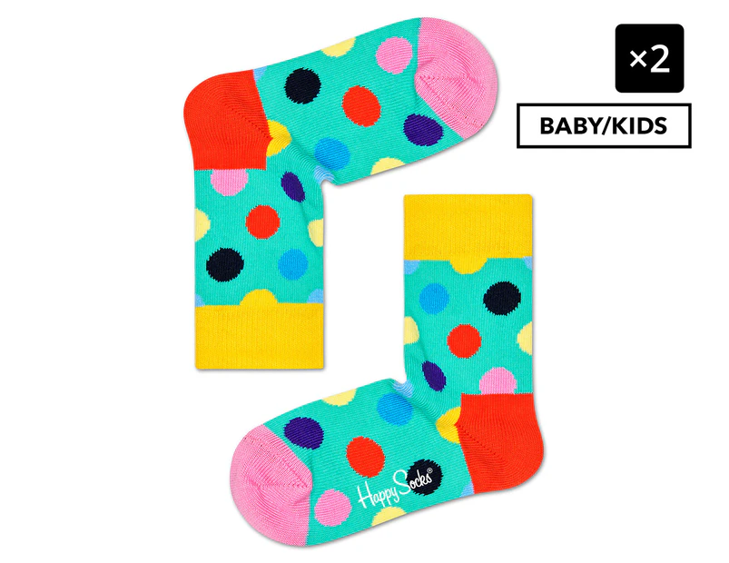 2 x Happy Socks Baby/Kids' Big Dot Socks - Blue/Multi