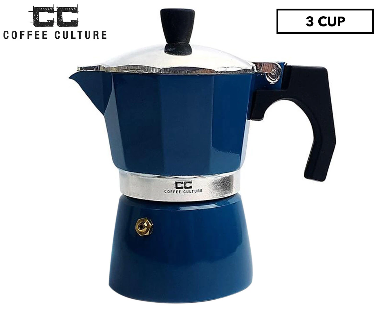 Coffee Culture 14cm Stovetop Coffee Maker 3-Cup Moka Italian Espresso Pot Blue