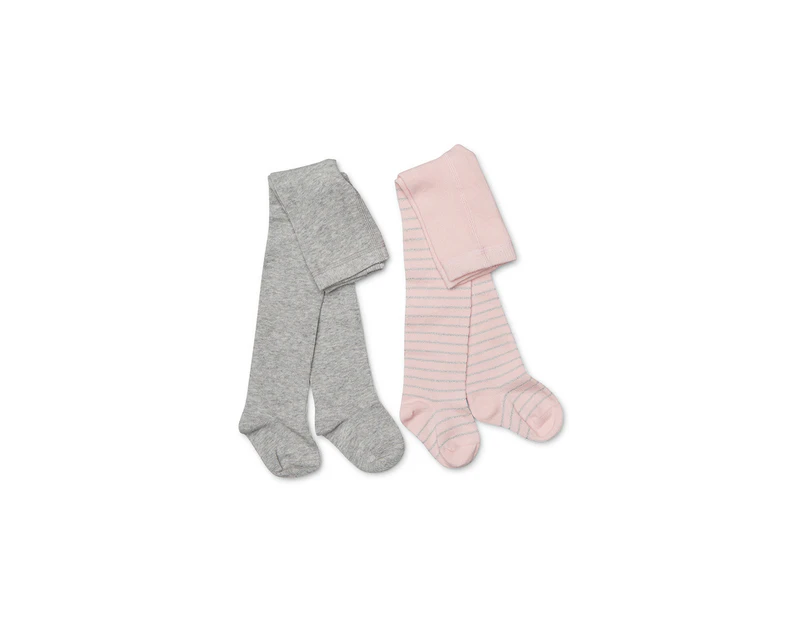 Marquise Girls Tights 2 Pack Grey and Pink/Silver