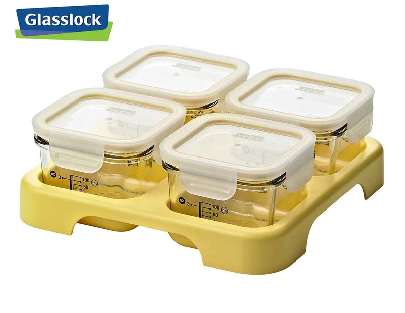 Glasslock 4-Piece 210mL Glass Baby Food Container Set w/ Tray