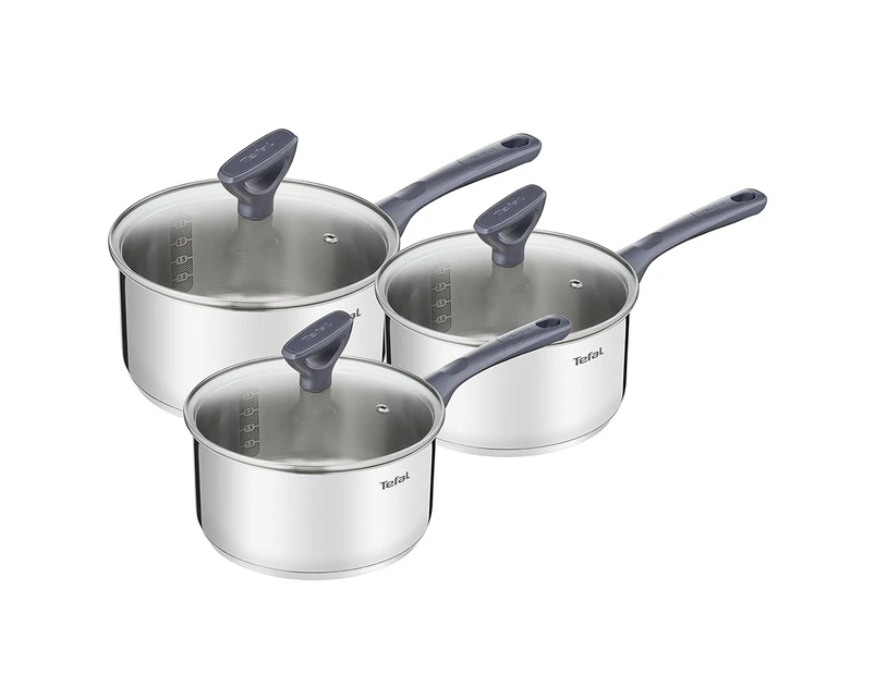 3pc Tefal Daily Cook Induction Stainless Steel 16 18 20cm Saucepans Set w  Lids