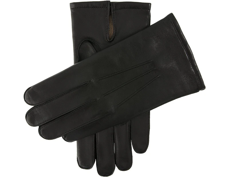 Dents Men's Leather Gloves with Palm Vent & 3-Point Stitch Detail - Black