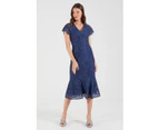 COOPER ST Avery Fitted Lace V-Neck Dress in Blue