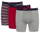 CXL by Christian Lacroix Men's Cotton Stretch Boxer Briefs 3-Pack - Red/Grey Heather/Stripe