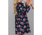 Oobi Girls' Penelope Long Sleeved Dress Navy Bouquet