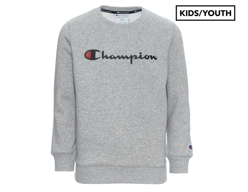 Champion Kids'/Youth Script Crew Sweatshirt - Oxford Heather