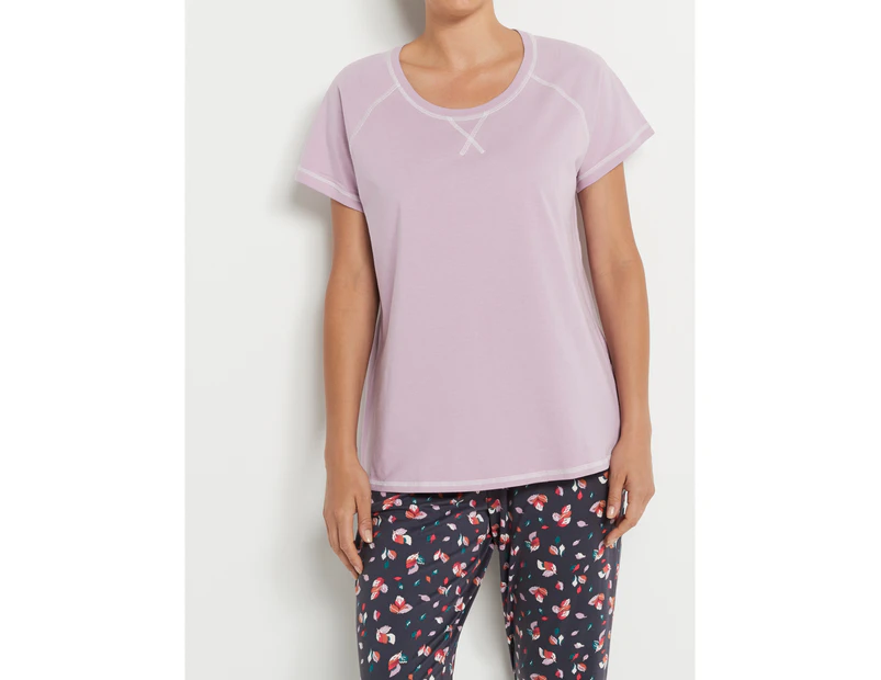 Sussan Women's Contrast Trim Pyjama Top in Purple