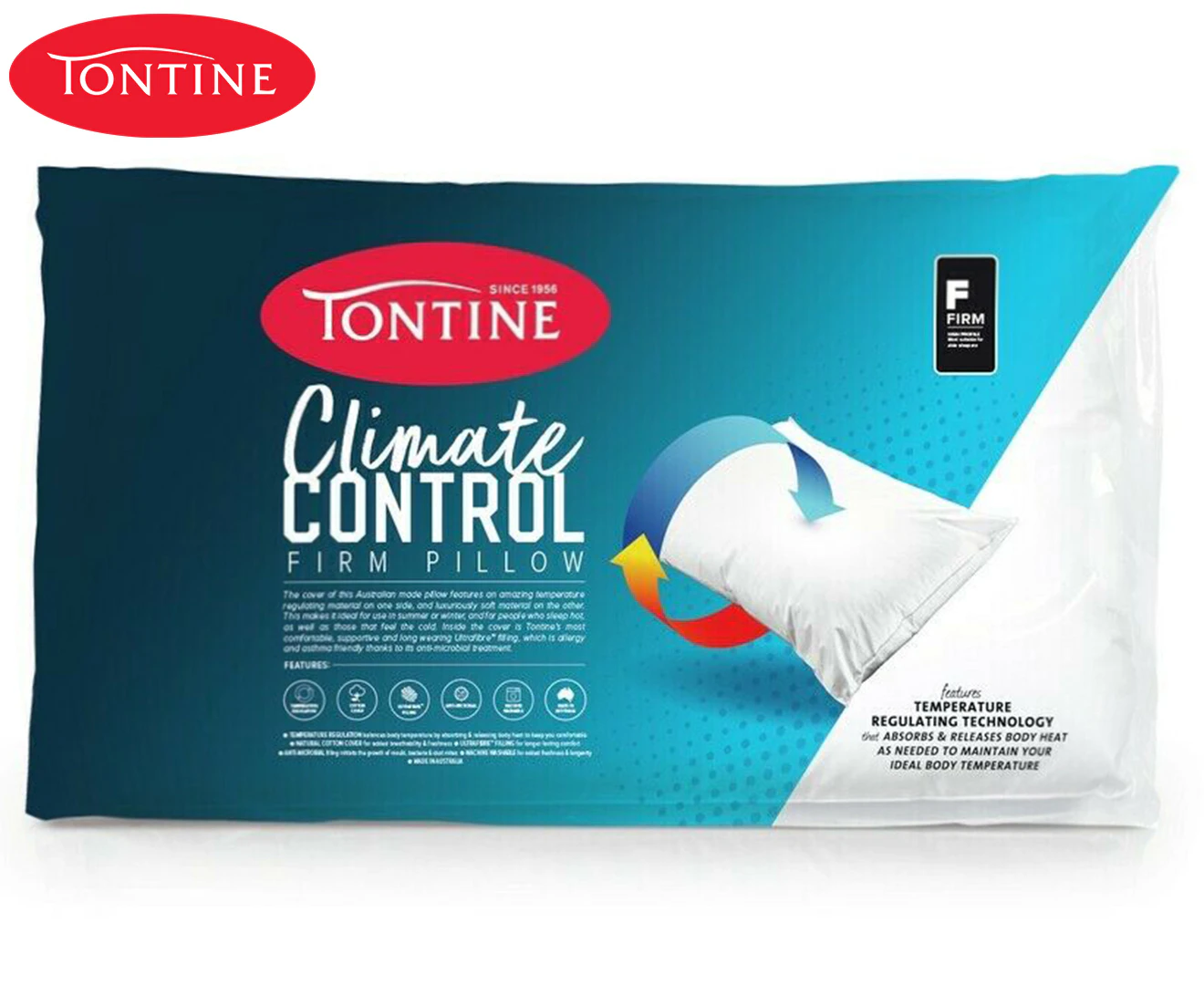 Tontine Climate Control Firm Support Sleeping Pillow Cushion w/ Cotton Cover WHT