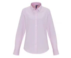 Premier Womens Cotton Rich Oxford Stripe Blouse (White/Pink) - RW6593