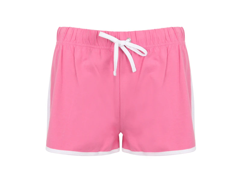 Skinni Fit Womens Retro Training / Fitness Sports Shorts (Bright Pink/ White) - RW2838