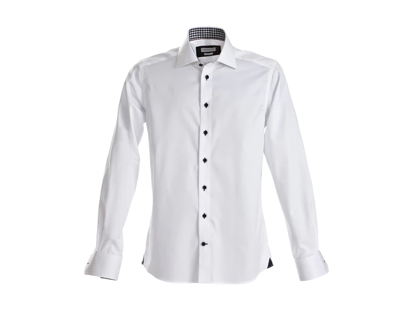 J Harvest & Frost Mens Red Bow Collection Slim Fit Formal Shirt (White/ Black) - RW3875