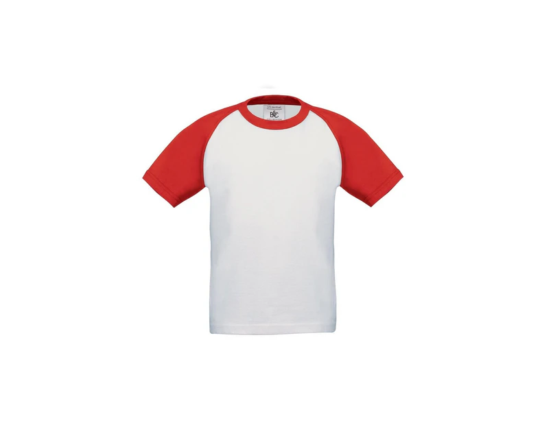 B&C Childrens Boys Short Sleeve Baseball T-Shirt (White/Red) - RW3489