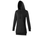 Awdis Girlie Womens Longline Hooded Sweatshirt / Hoodie (Jet Black) - RW167
