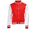 Awdis Kids Unisex Varsity Jacket / Schoolwear (Fire Red/White) - RW191