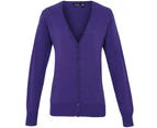 Premier Womens Button Through Long Sleeve V-neck Knitted Cardigan (Purple) - RW1133