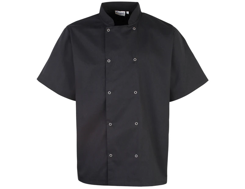 Premier Unisex Studded Front Short Sleeve Chefs Jacket (Black) - RW1125