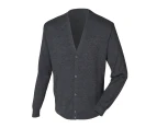 Henbury Mens V Neck Button Fine Knit Cardigan (Grey Marl) - RW661