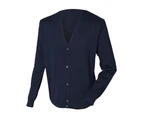 Henbury Mens V Neck Button Fine Knit Cardigan (Navy) - RW661