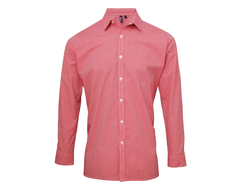 Premier Mens Microcheck Long Sleeve Shirt (Red/White) - RW5526