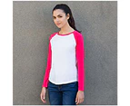 Skinnifit Womens Long Sleeve Baseball T-Shirt (White / Hot Pink) - RW4731
