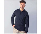 Henbury Mens Classic Plain Long Sleeve Cotton Polo Shirt (Navy) - RW618