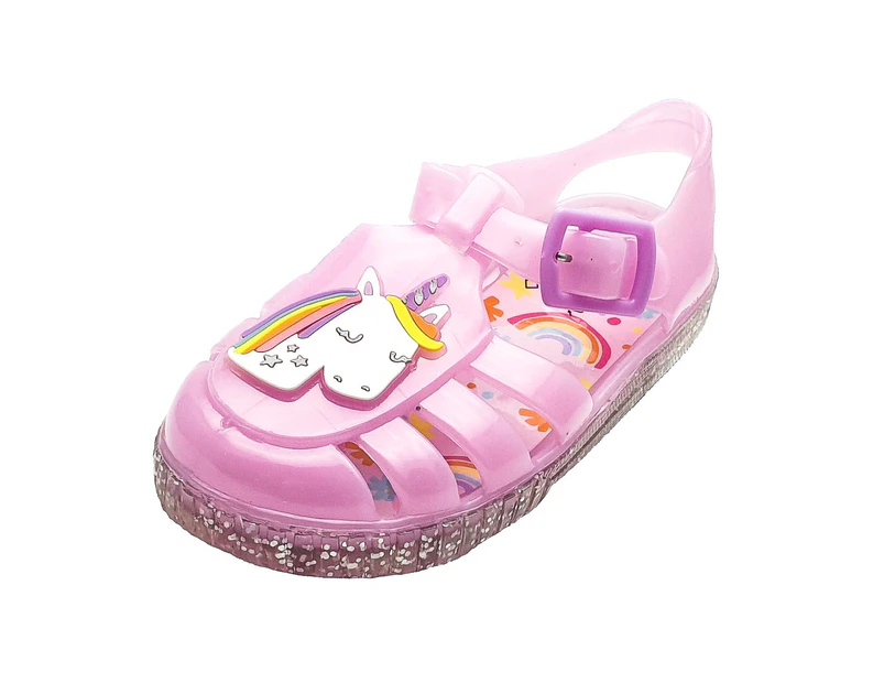 Unicorn Girls Pink Jelly Sandals with Glitter Soles