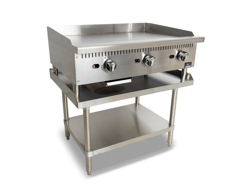 AG Three Burner Commercial Flat Griddle/Hotplate  - 910MM WIDTH - Natural Gas  AG Equipment - Silver