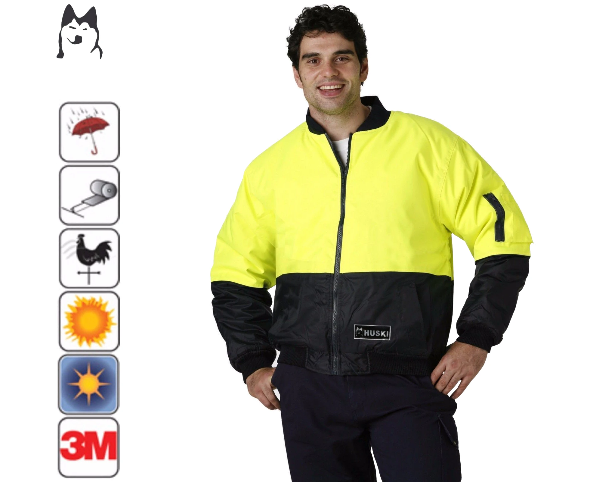 Huski 3m Flyer Fully Waterproof Bomber Jacket Hi-Vis - Yellow