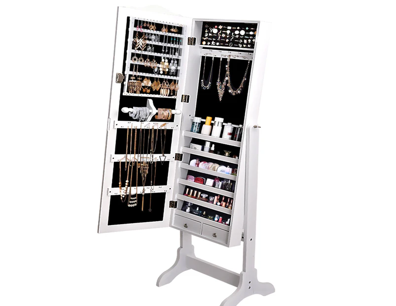 Mirror Jewellery Cabinet Storage Organiser Box Makeup Tall Drawers 2 Way Stand