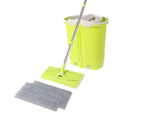 Flat Mop Bucket Floor Cleaner Set Stainless Steel Wet Dry Microfiber Mop Heads - Green