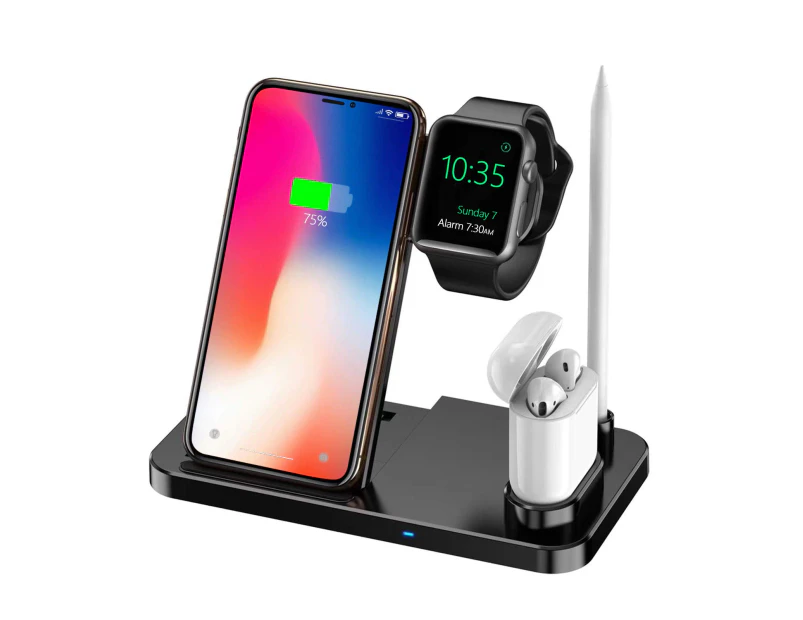 WIWU W30 Wireless Charger 4 in 1 Charging Station for Apple Watch Charger Qi Fast Stand for iPhone Airpods-Black