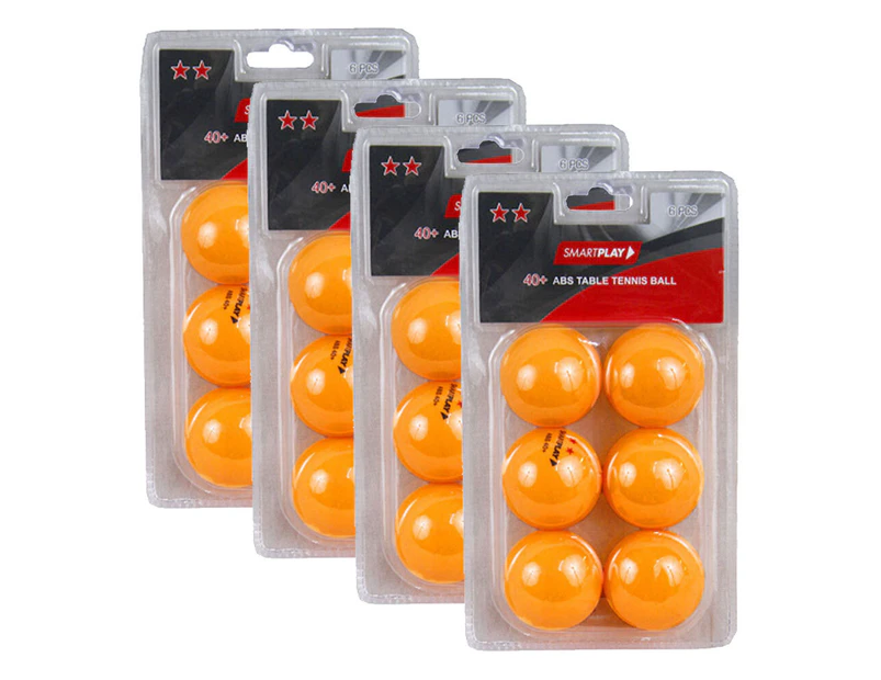 4x 6pc Smartplay 2 Star Table Tennis Plastic Ball 40+ ABS Ping Pong Game Orange
