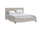 Fabric Bed Frame in King, Queen and Double Size (Diamond Tufted, Beige)