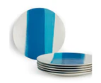Set of 6 Fine Porcelain Marnie Dinner Plate Blue Stripe
