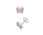 Bevilles Children's Sterling Silver Pink Crystal Butterfly Stud Earrings