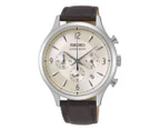 Seiko Men's Silver Case Brown Leather Chronograph Watch SSB341P
