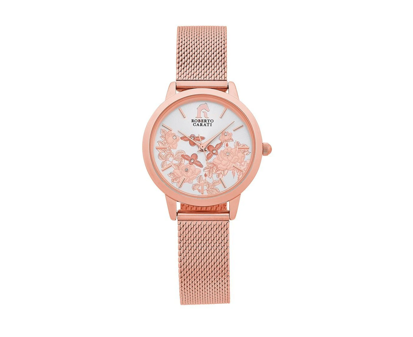 Roberto Carati Floral Rose Gold Mesh Band