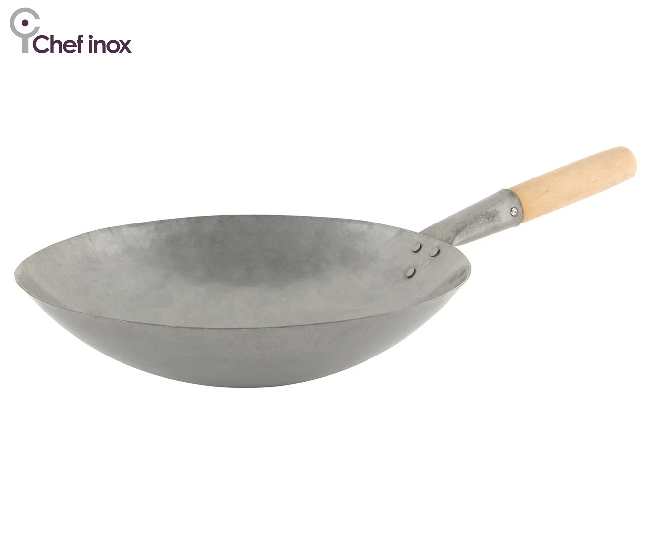 Chef Inox 38cm Professional Iron Wok w/ Wooden Handle